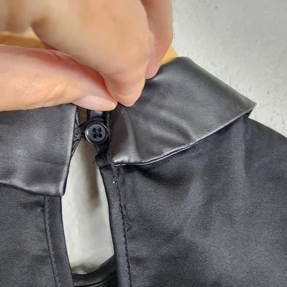 Asos Petite Swing Dress In Velvet Check With Leather Look Collar‎ Black Size 2 - Picture 5 of 12